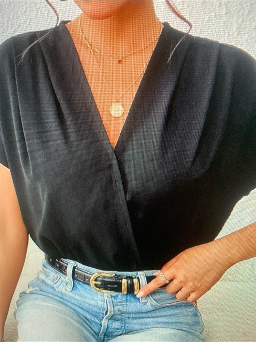 Classic V-Neck Black Women's Top